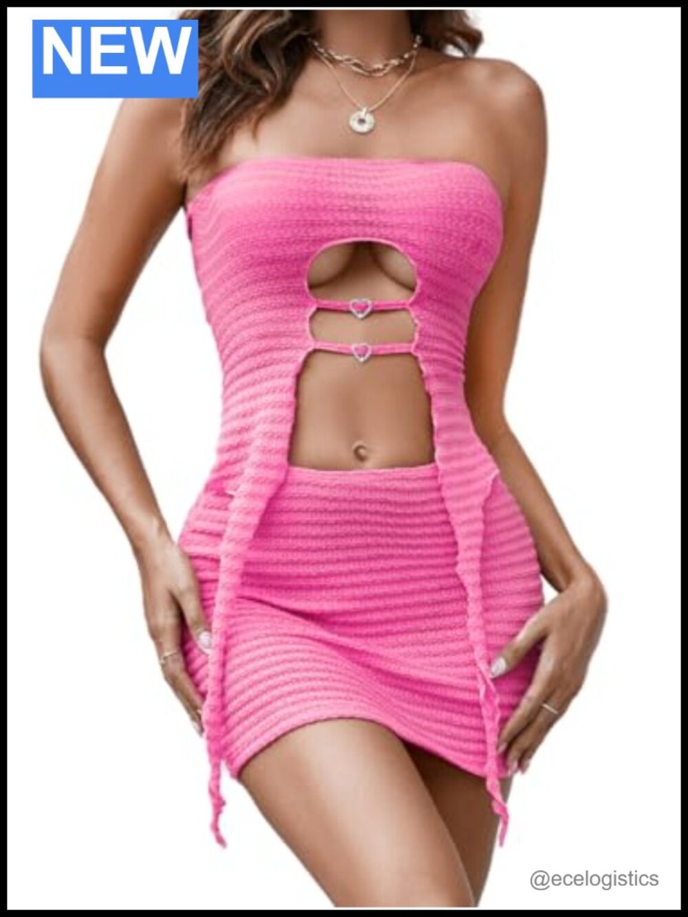 2000s 2 Piece Skirt Set, Tube Crop Top Backless Lettuce Trim Rhinestone Bodycon